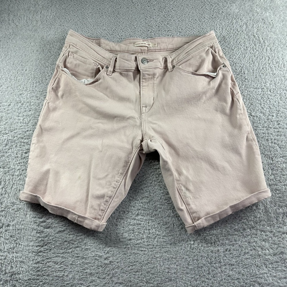 Levi Jorts Womens 33 Light Pale Pink Stretch Cut Off Bremuda Classic Mid Rise 9"